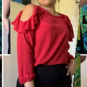Red Flow-y Long-Sleeve Blouse